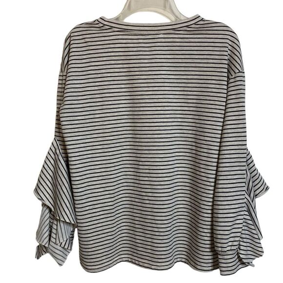 NOE HEIGHTS Ruffle Sleeve Striped Long Sleeve Shirt Top - Picture 4 of 8
